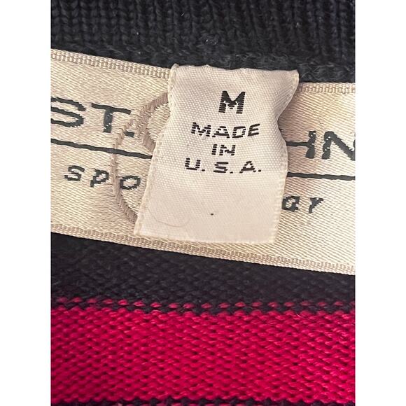 St. John Sportswear Navy/Magenta Striped V-Neck Cardigan Sweater Size: M - VTG - Picture 6 of 15